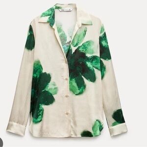 Zara Cream Shirt with Green Floral Pattern